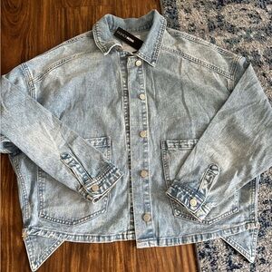 Fashion Nova Light Blue Denim Jacket with Contrast Stitching